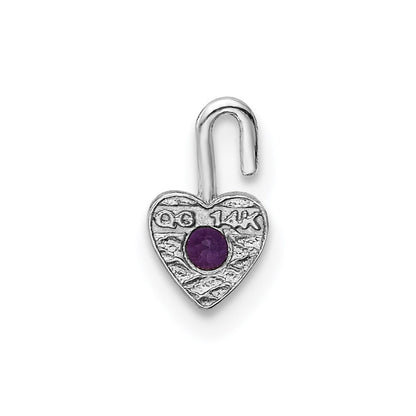 14k White Gold February Synthetic Birthstone Heart Charm Pendant for Women
