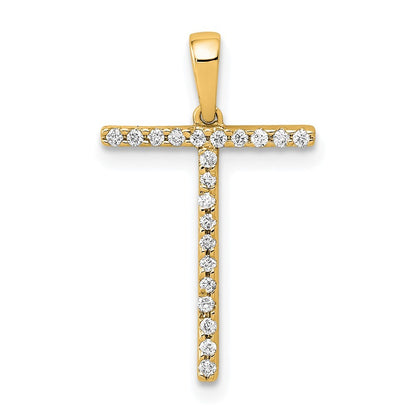 14k Yellow Gold Diamond Letter T Initial Pendant