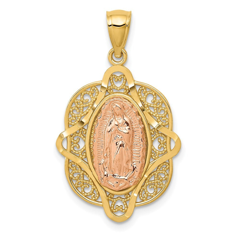 14k Two-tone Gold Rose Virgin Mary Pendant for Women