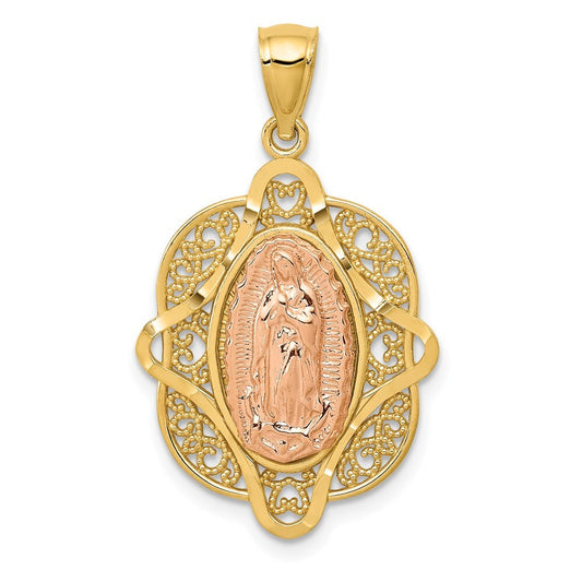 14k Two-tone Gold Rose Virgin Mary Pendant for Women