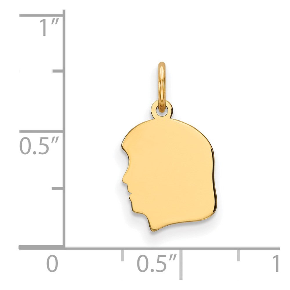 14k Yellow Gold Plain Small .035 Gauge Facing Left Girl Head Charm Pendant