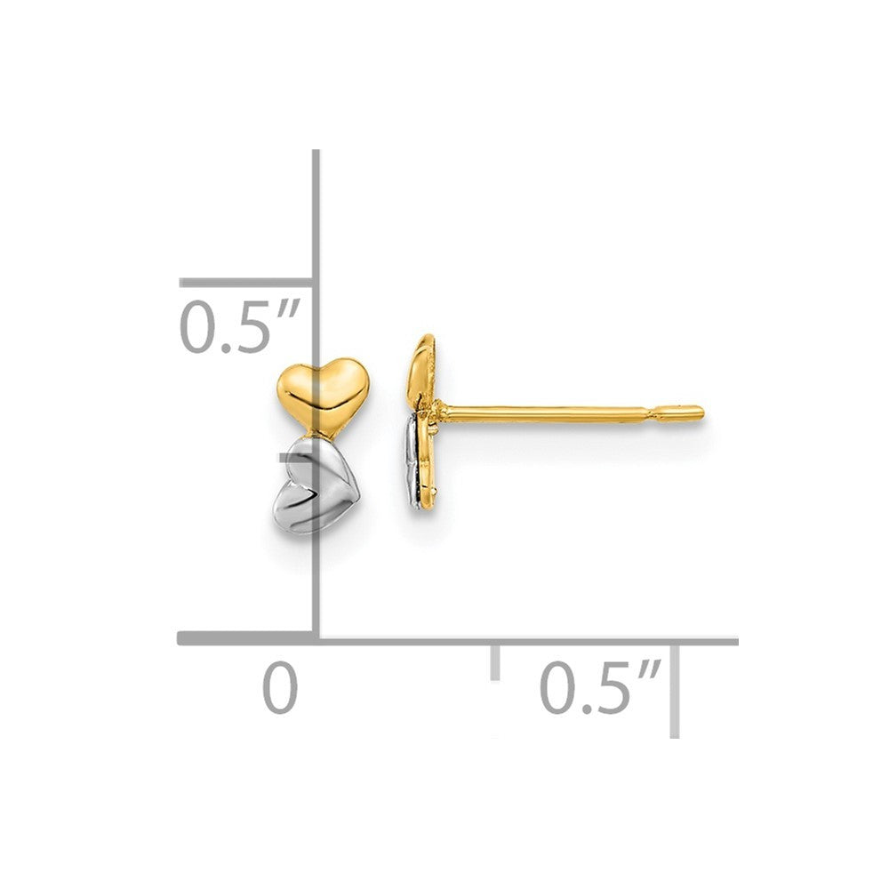 14k Two-tone Gold Childrens Double Heart Earrings