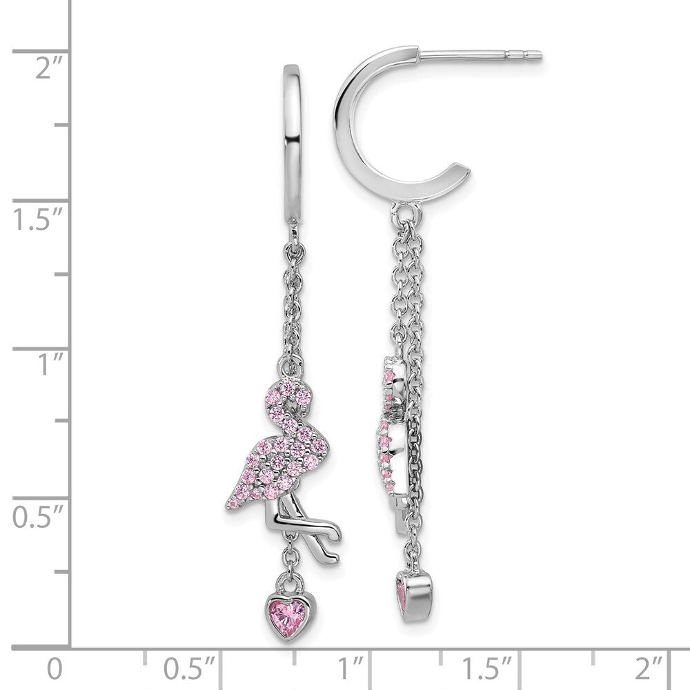 Sterling Silver Pink Cubic Zirconia Flamingo Heart Post Hoop Earrings