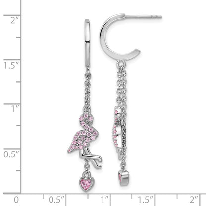 Sterling Silver Pink Cubic Zirconia Flamingo Heart Post Hoop Earrings