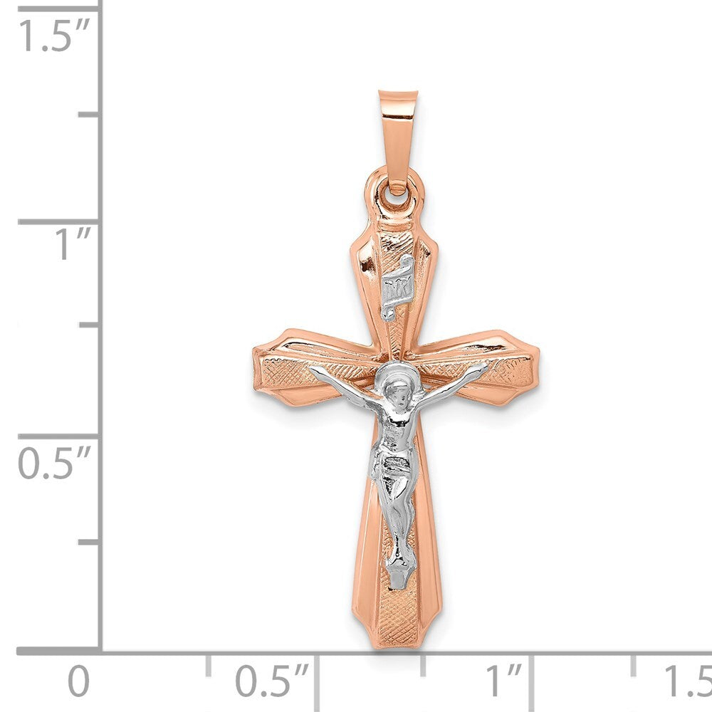 14k Two-tone Gold Hollow Crucifix Pendant for Women