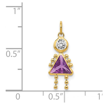 14k Yellow Gold February Girl Birthstone Charm Pendant for Women