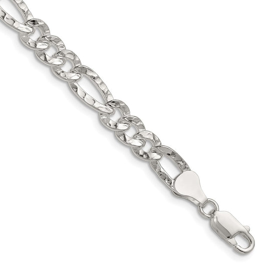 Sterling Silver 6.3mm Hammered Figaro Chain Necklace