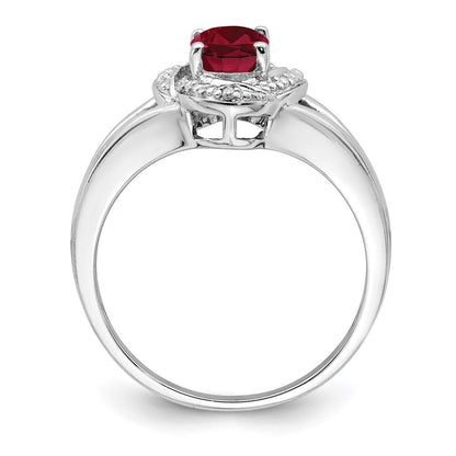 Sterling Silver Rhodium-plated Diamond & Created Ruby Ring
