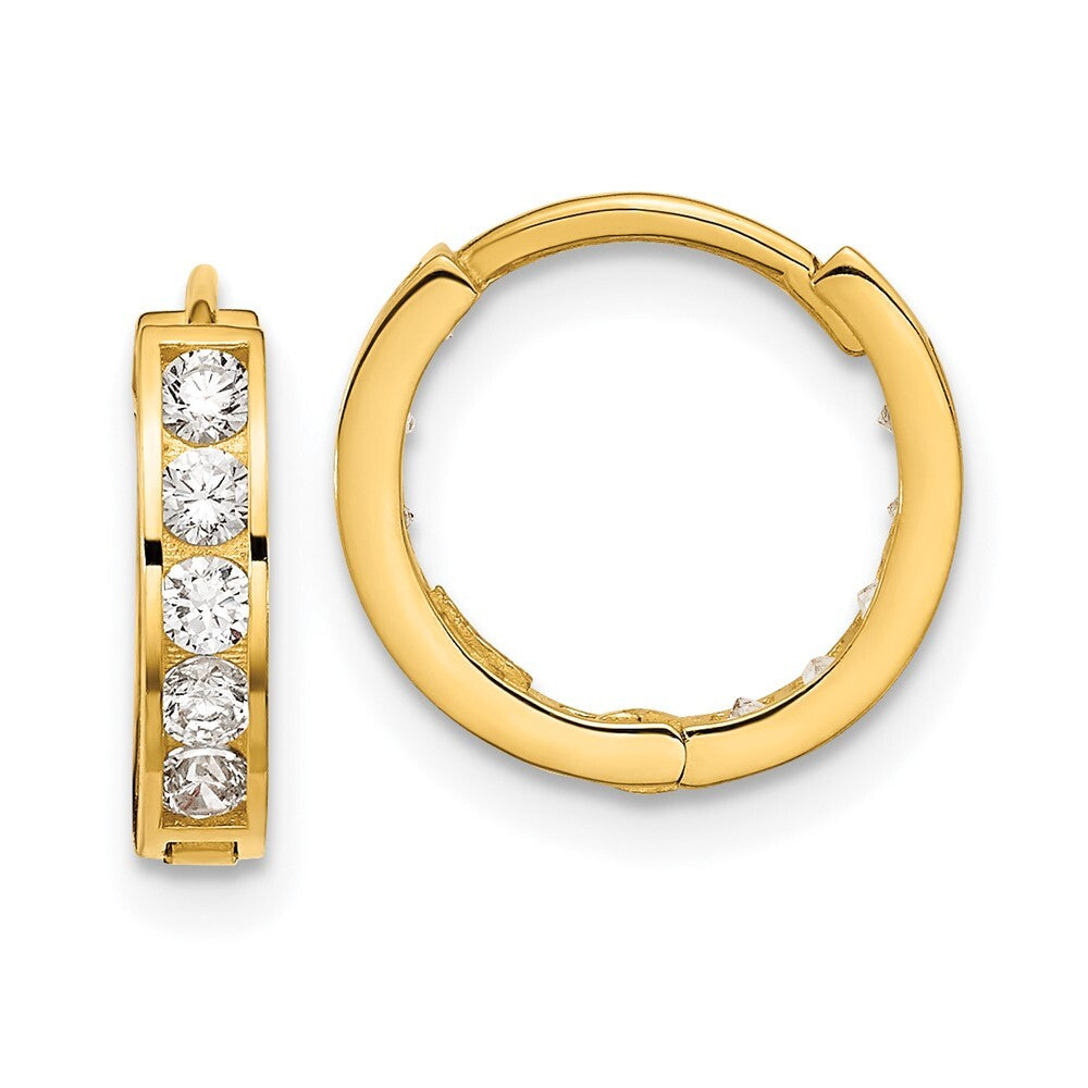 14k Yellow Gold Round/Square Cubic Zirconia Reversible Hinged Hoop Earrings