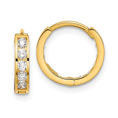 14k Yellow Gold Round/Square Cubic Zirconia Reversible Hinged Hoop Earrings