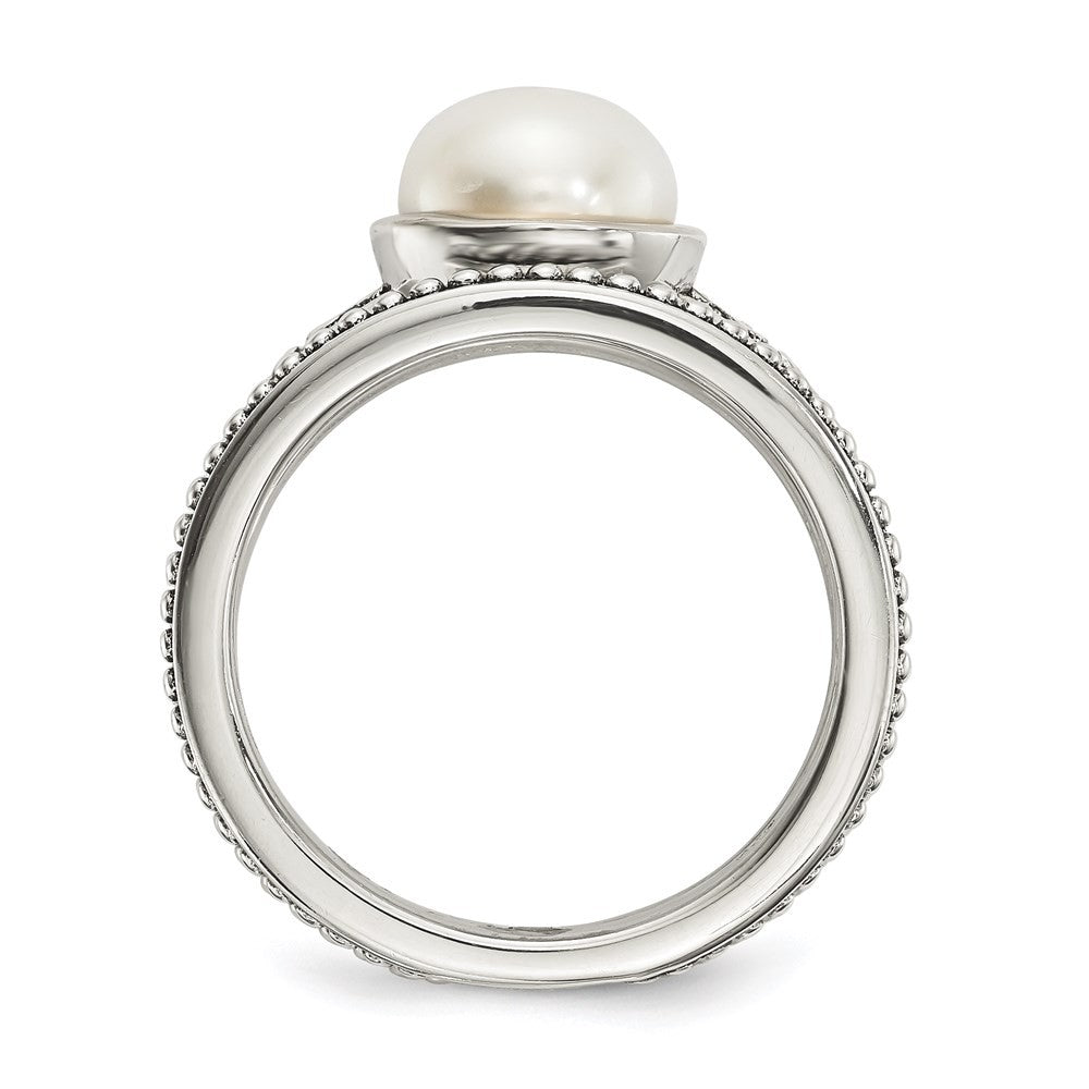 Sterling Silver 14k Antiqued 8mm Button FWC Pearl Set of 3 Ring Sz 7