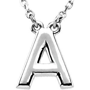 14k White Gold Block Initial A Pendant Necklace 16" for Women