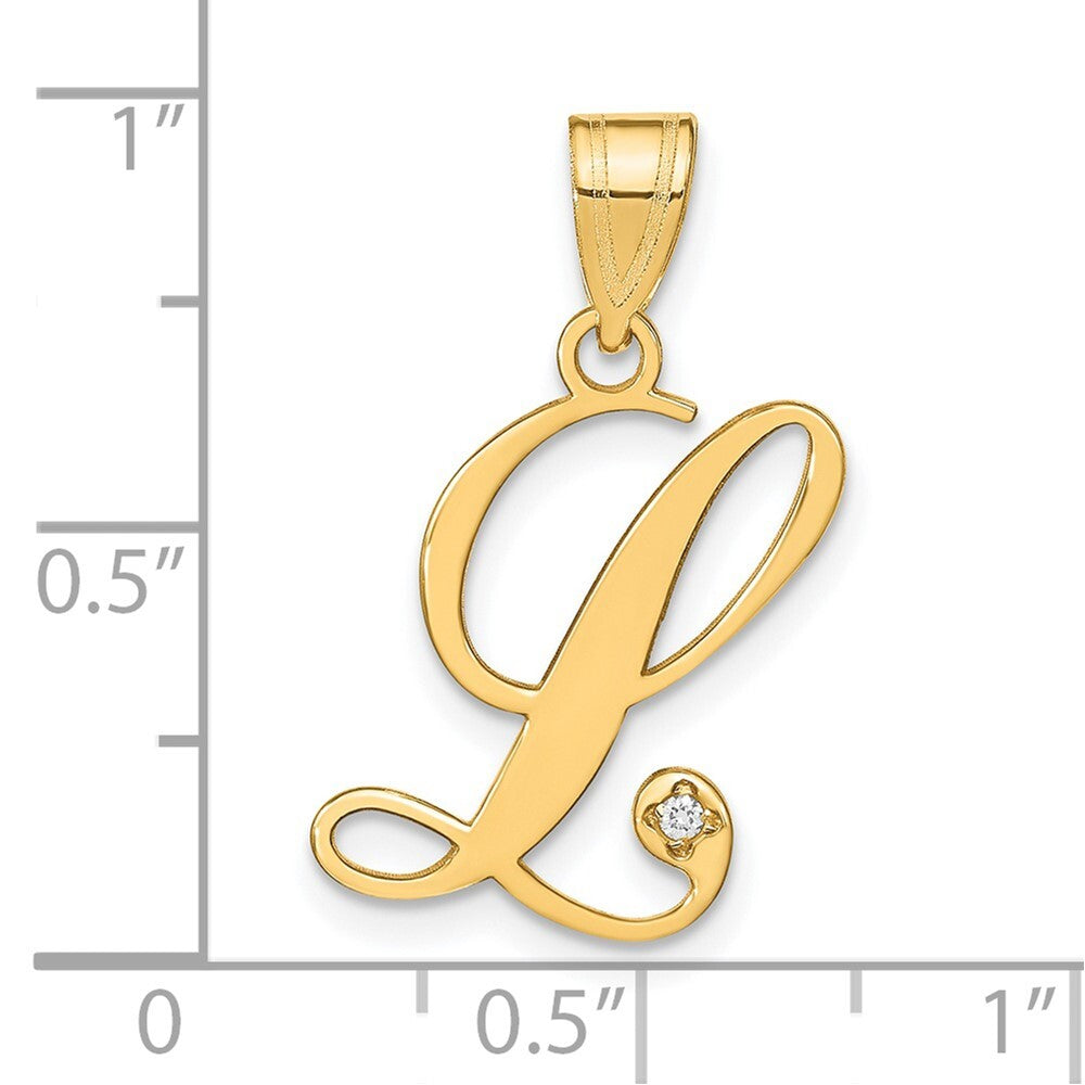 14k Yellow Gold Script Letter L Initial Pendant with Diamond for Women