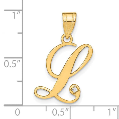 14k Yellow Gold Script Letter L Initial Pendant with Diamond for Women