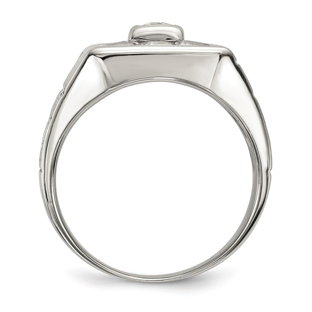Sterling Silver Rhodium Plated Men's Fashion Cubic Zirconia Ring Size 9
