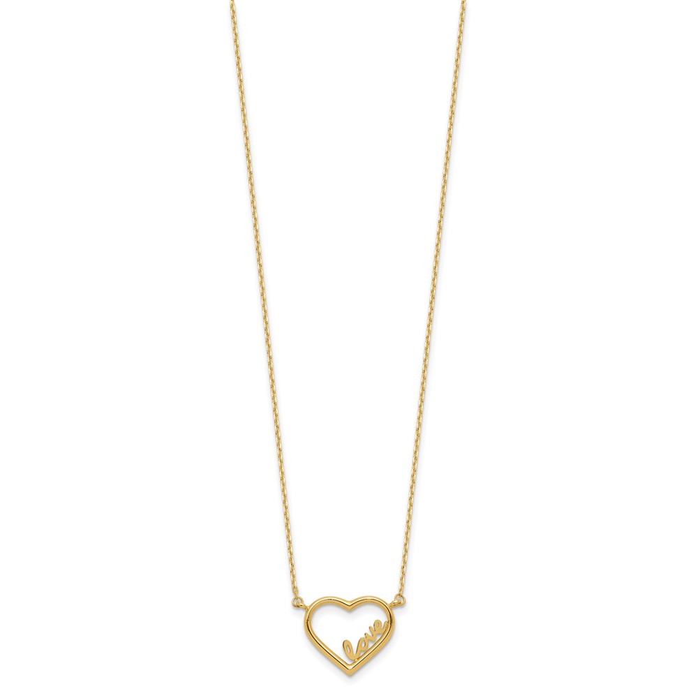 14k Yellow Gold  Open Heart with LOVE Inside 17" Necklace Plus 0.5" Extender