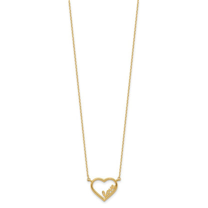 14k Yellow Gold  Open Heart with LOVE Inside 17" Necklace Plus 0.5" Extender