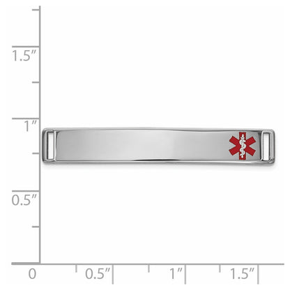 14K White Gold 36x6mm Off-Center Red Epoxy Enameled Medical ID Plate # 818
