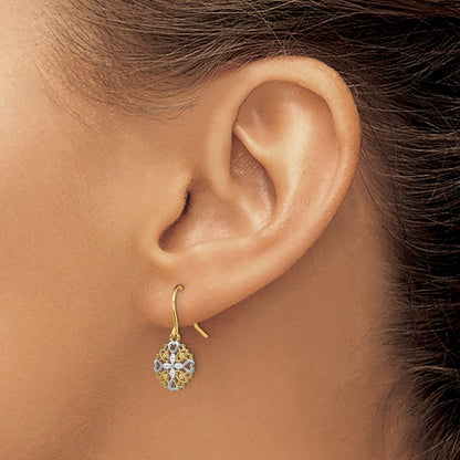 14k Yellow Gold and Rhodium Fancy Dangle Wire Earrings