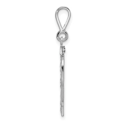 14k White Gold Large Brushed Diamond-cut Number 32 Charm Pendant for Women