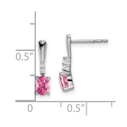 14k White Gold Oval Pink Tourmaline and Diamond Dangle Earrings Gift for Women