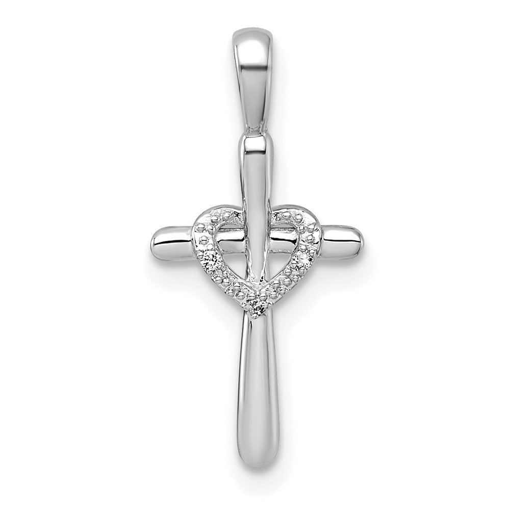 14k White Gold Diamond Cross w Heart Pendant