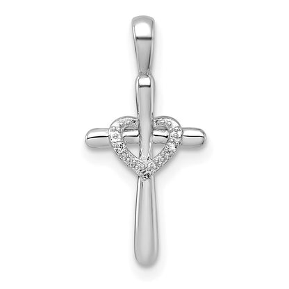 14k White Gold Diamond Cross w Heart Pendant