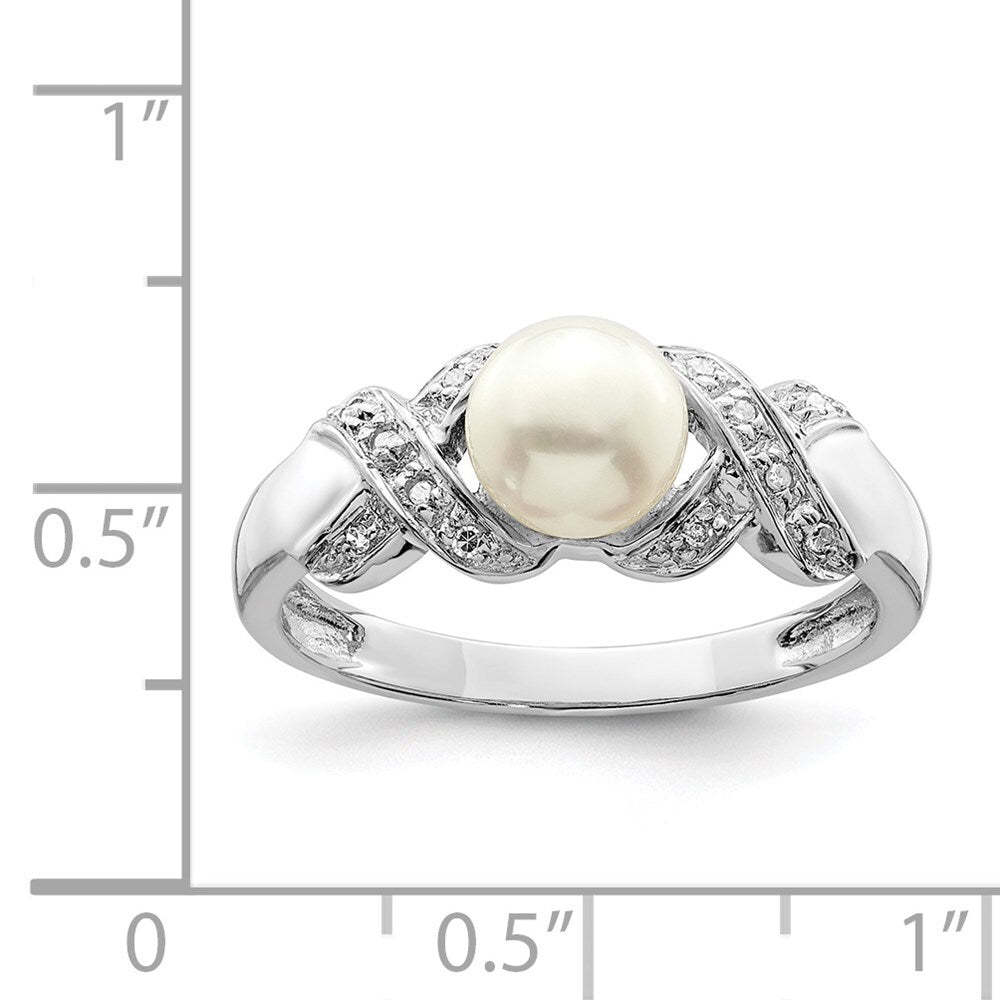 Sterling Silver Rhodium 6mm FW Cultured Button Pearl Ring Size 6