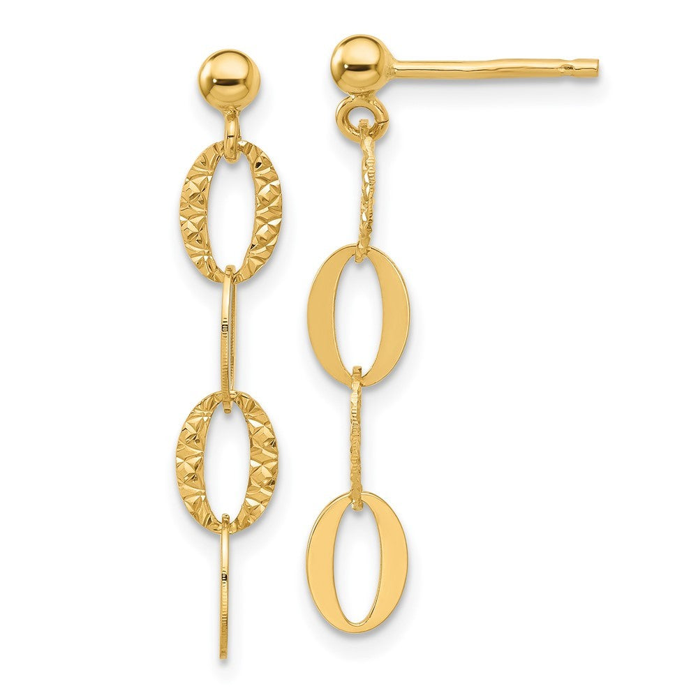 14k Yellow Gold Diamond-cut Oval Link Dangle Earrings