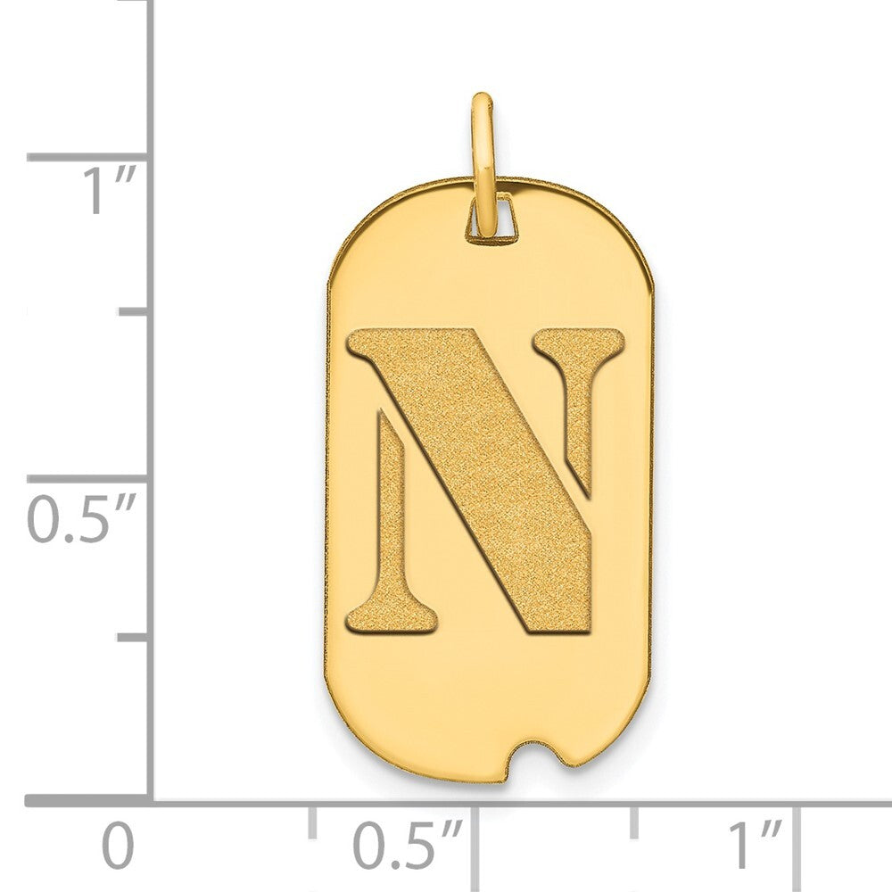 14k Yellow Gold Polished Letter N Initial Dog Tag Pendant for Women