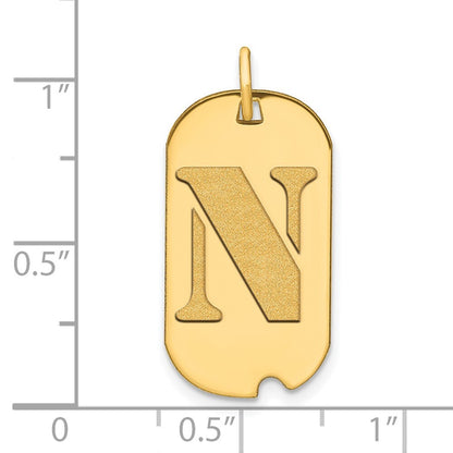14k Yellow Gold Polished Letter N Initial Dog Tag Pendant for Women