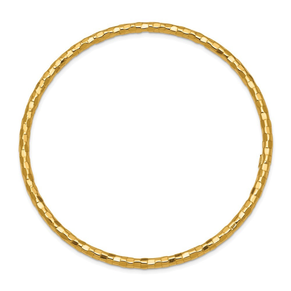 14k Yellow Gold Polished Textured 3.00mm Slip-on Round Bangle Bracelet