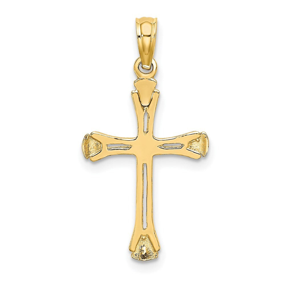 14k Yellow Gold Polished Beveled Cut-out Cross Pendant for Women