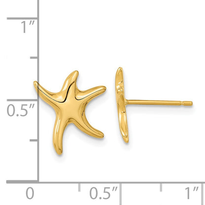 14k Yellow Gold Polished Starfish Stud Earrings Gift for Women