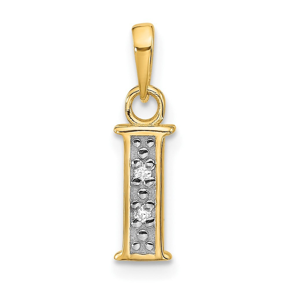 14k Yellow Gold with Rhodium Diamond Letter I Initial Pendant