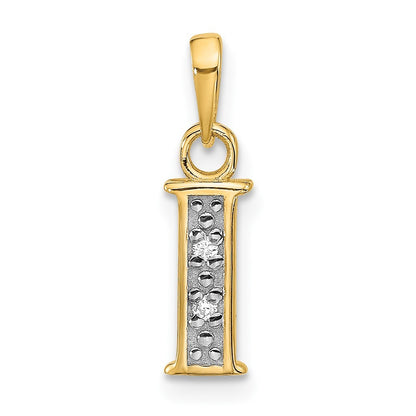 14k Yellow Gold with Rhodium Diamond Letter I Initial Pendant