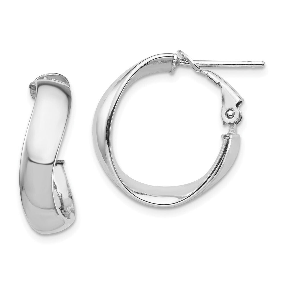 14k White Gold High Polished 5mm Wavy Omega Back Hoop Earrings Gift for Women