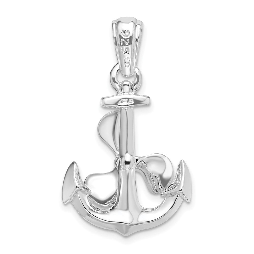 Sterling Silver Rhodium-Plated Moveable 3D Anchor with Propeller Pendant