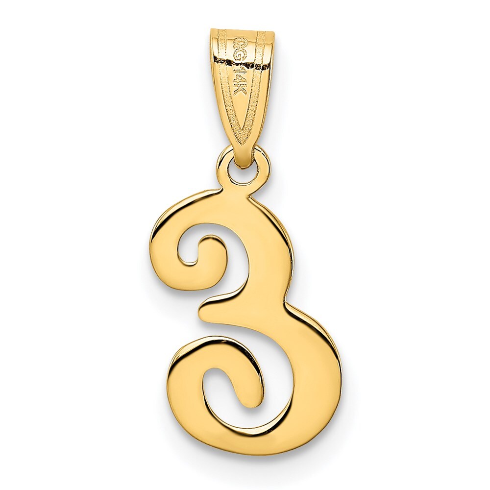14k Yellow Gold Script Letter E Initial Pendant for Women