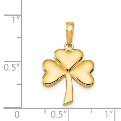 14k Yellow Gold Polished Solid Shamrock Pendant for Women