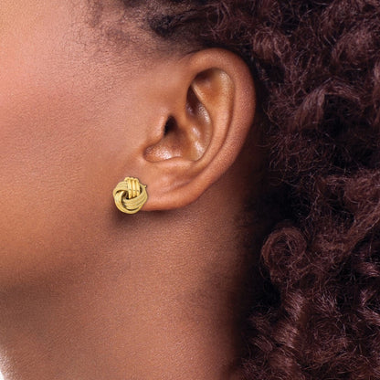 14k Yellow Gold Polished Textured Triple Love Knot Stud Earrings Gift for Women
