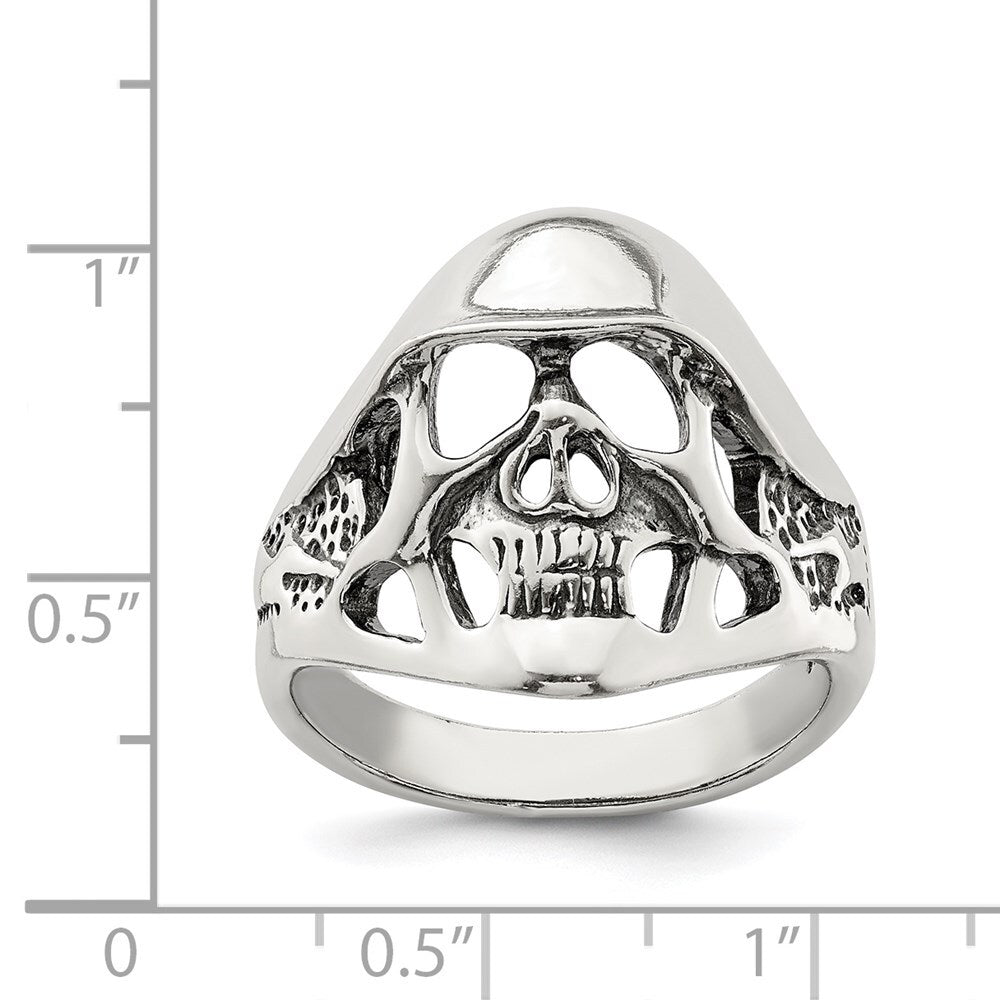 Sterling Silver Antiqued Skull Ring Size 11