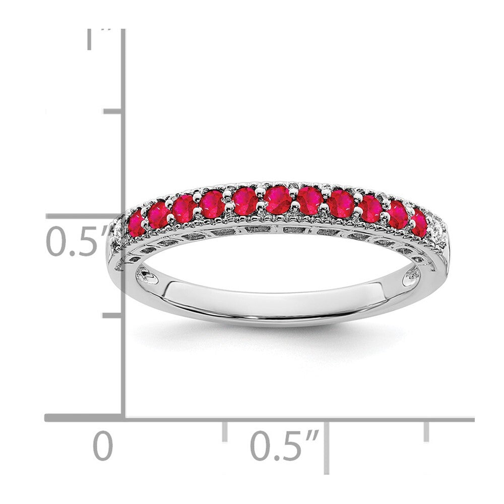 14k White Gold Ruby and Diamond Band Size 7