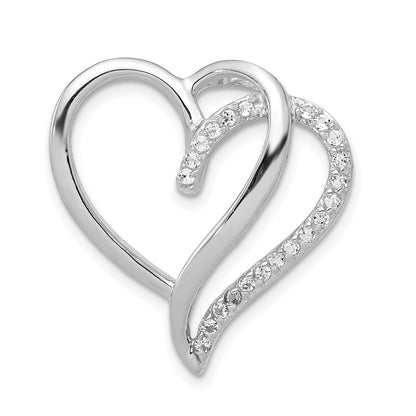 Sterling Silver Rhodium-plated Cubic Zirconia Heart Chain Slide