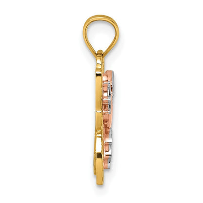 14k Two-tone Gold with White Rhodium Diamond-Cut Polished Butterfly Pendant