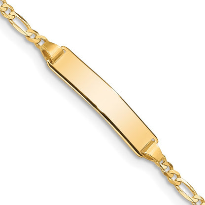 14k Yellow Gold  Solid Chain Bracelet Figaro Link 19.5x5mm Plate 8" ID Bracelet