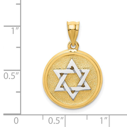 14k Two-tone Gold  Solid Satin Finish Flat Back Star of David Disc Charm Pendant