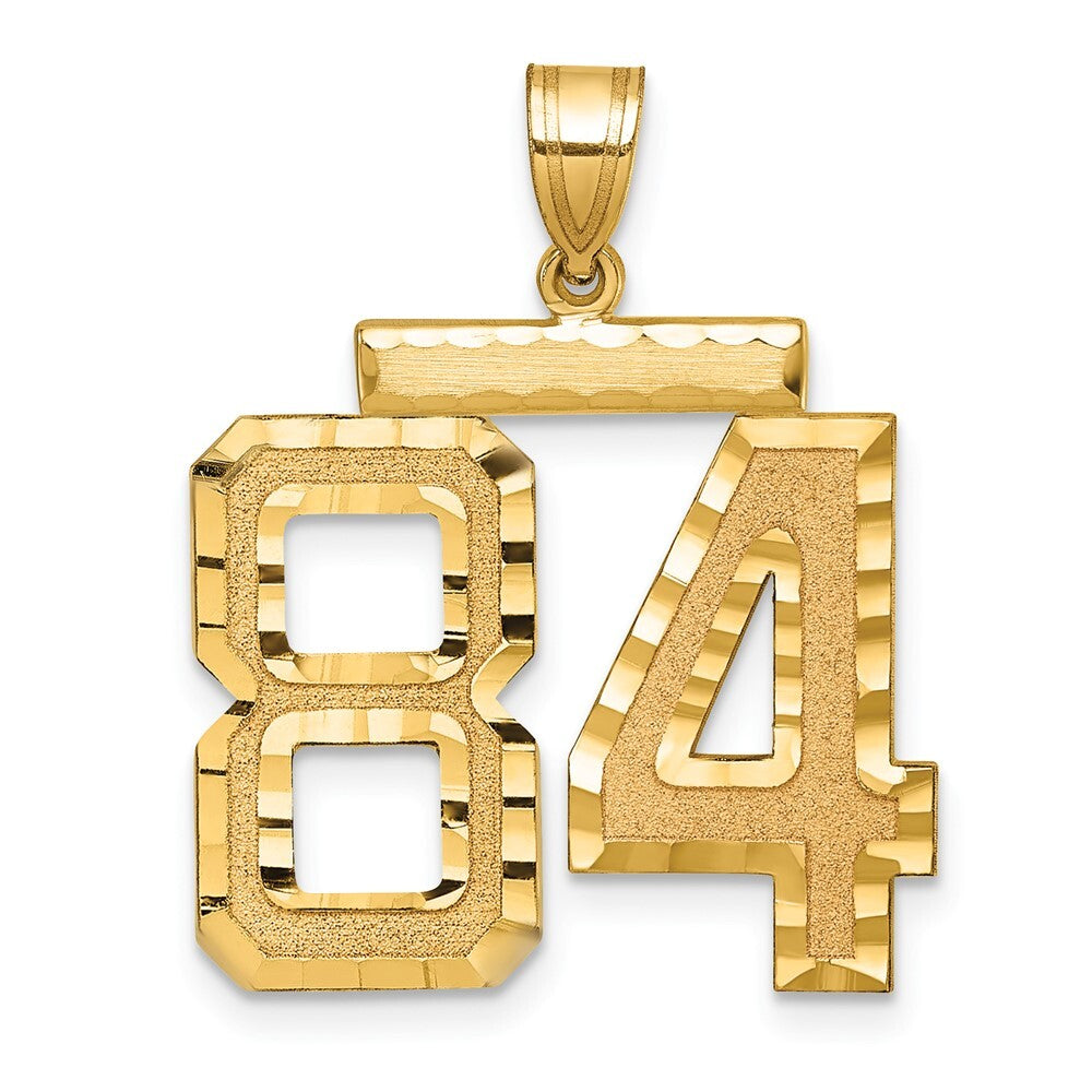 14k Yellow Gold Large Brushed Diamond-cut Number 84 Charm Pendant for Women