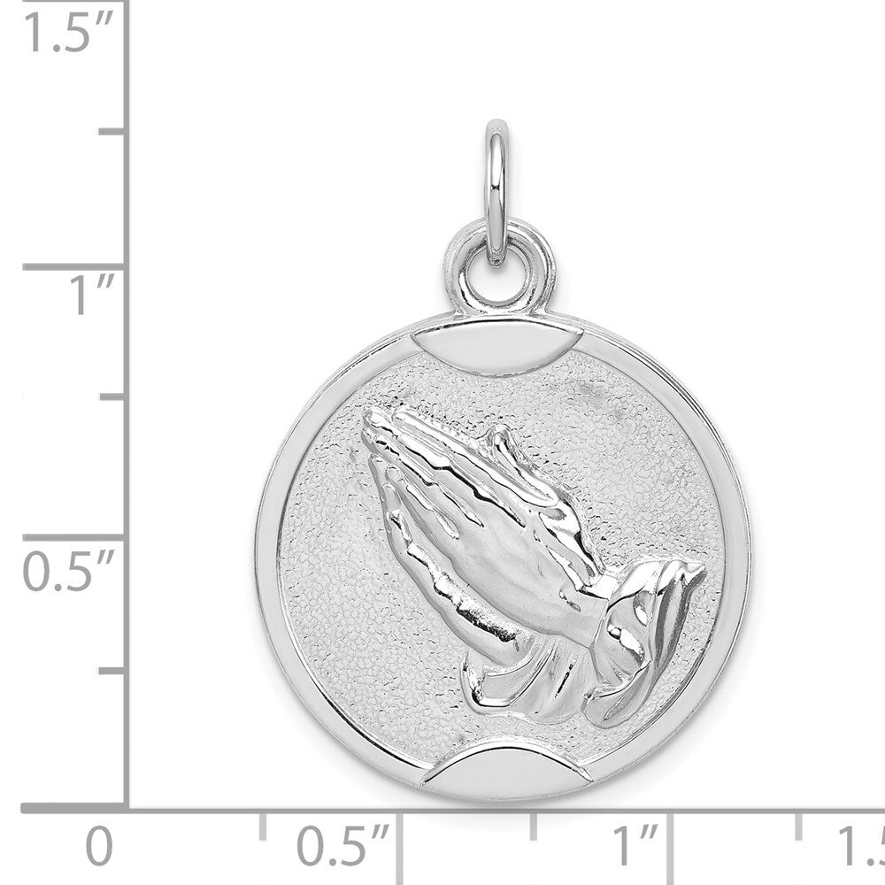 Sterling Silver Praying Hands Serenity Prayer on Back Medal Pendant