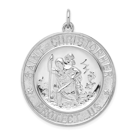 Sterling Silver Rhodium-plated Saint Christopher Medal Pendant